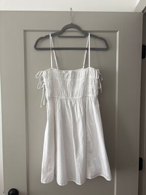 Abercrombie & Fitch White Smocked Tie-Strap Sundress